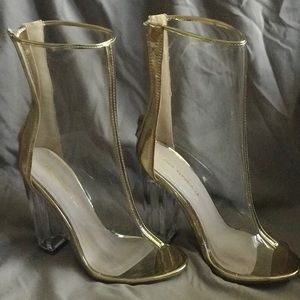 Clear and Gold Chunky Heeled Boots